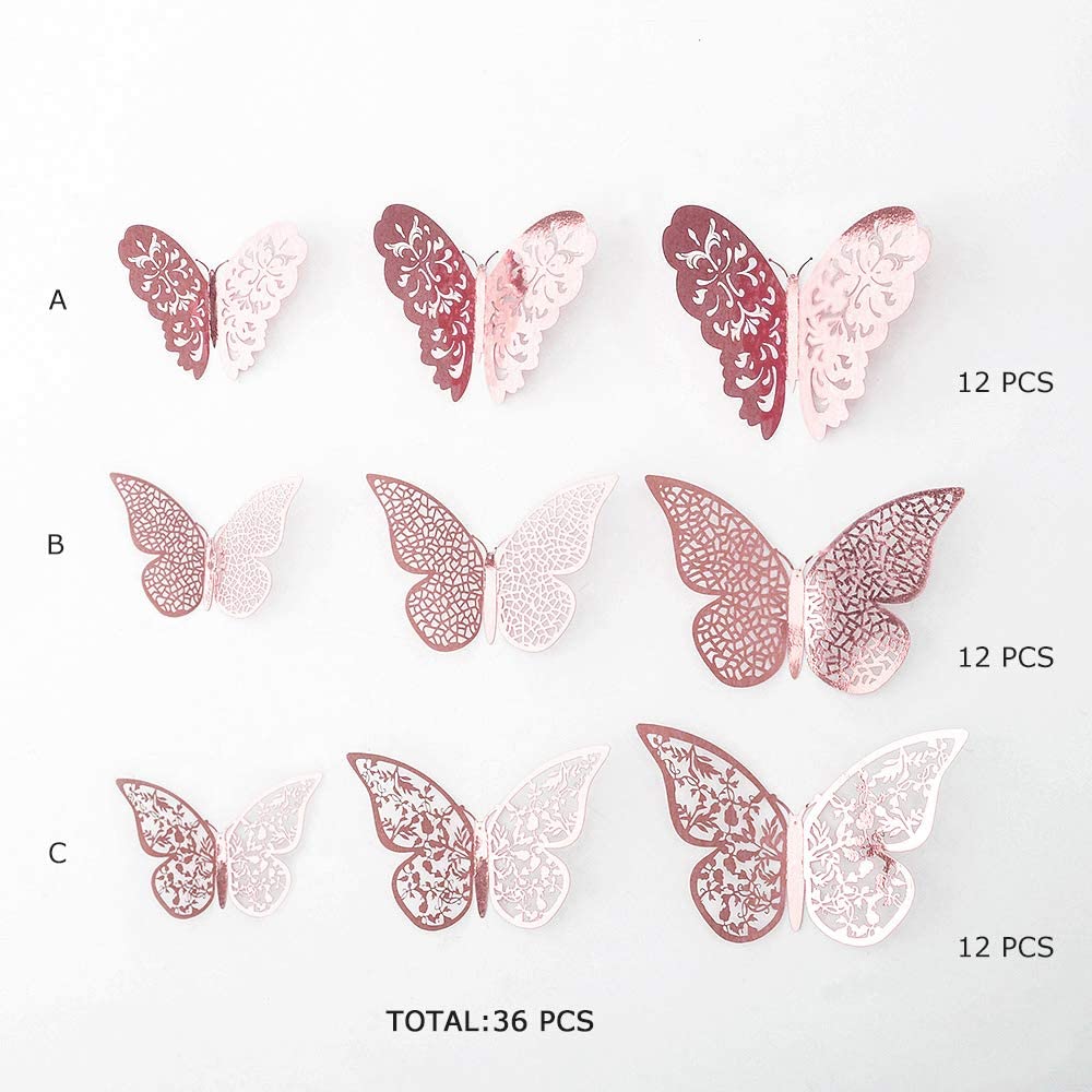 Butterfly Decorations,3D Wall Decals,Metallic Art Sticker,DIY/Man-Made/Removable/Decorative Paper Murals for Home,Bathroom,Livingroom,Kids/Girls Bedroom,Nursey,Party Décor.(36 PCS) (Rose Gold) - Image 2