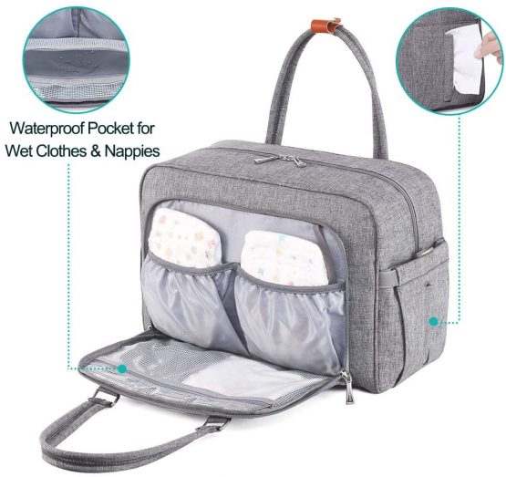 Baby Changing Bag, WELAVILA Nappy Diaper Bags for Mom and Dad with Changing Pad & Insulated Pockets, Convertible Travel Tote Messenger, Gray - Image 2