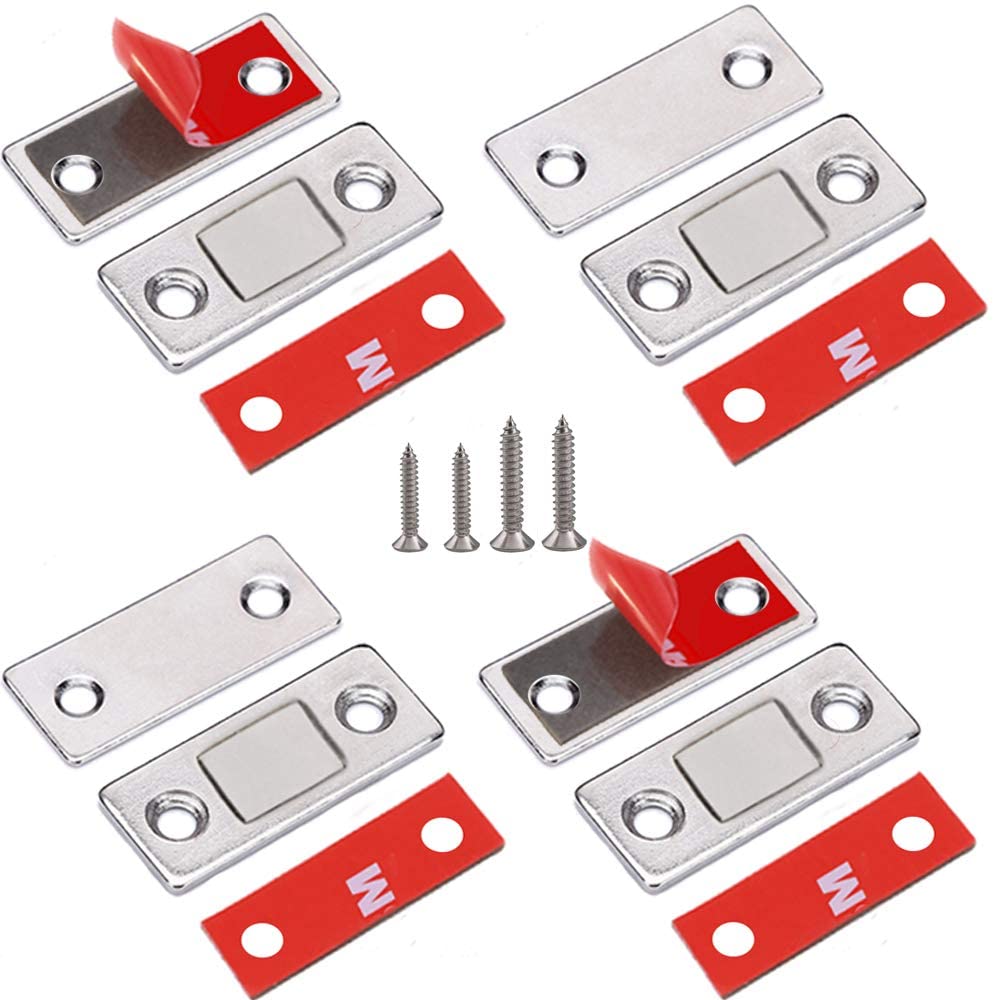 Door Magnetic Catches Jiayi 4 Pack Ultra Thin Cupboard Magnetic Door Catch Adhesive Drawer Door Magnets Wardrobe Magnetic Cabinet Catches Latches for Kitchen Cupboard Sliding Closet Door Closing