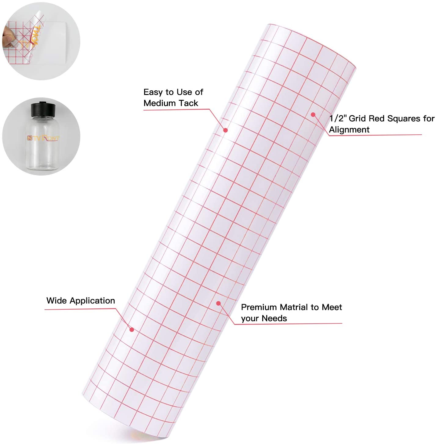 Zwanzer Transfer Tape for Vinyl, 12” x 15FT(30.5 x 457CM w/Red Clear Alignment Grid for Adhesive Vinyl - Image 4
