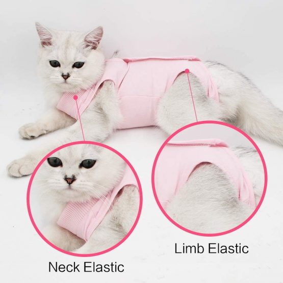 Cat Professional Recovery Suit for Abdominal Wounds or Skin Diseases, E-Collar Alternative for Cats and Dogs, After Surgery Wear, Home Clothing (M, Pink) - Image 2