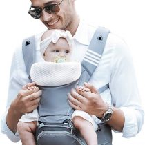 Bebamour Baby Carrier Newborn to Toddler, 6 in 1 Baby Carrier for 0-36 Months, 100% Cotton, Foldable Baby Hipseat Attached 3pcs Baby Drool Bibs (Noble Grey)