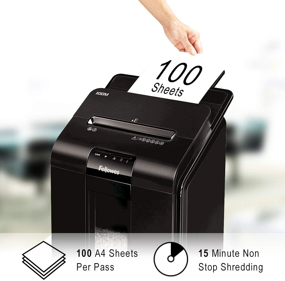Fellowes Paper Shredder for Home Office Use, 100 Sheet Auto Feed, 10 Sheet Manual Feed Mini Cut - Image 3