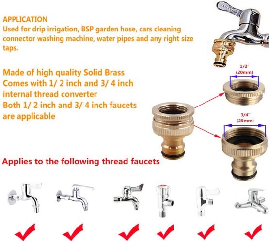 Brass Garden Outdoor Hose Tap Connector 1/2 Inch to 3/4 Inch 2-in-1 Female Threaded Quick Tap Connector for Hosepipe Fittings, Water Threaded Faucet Adapter - Image 4