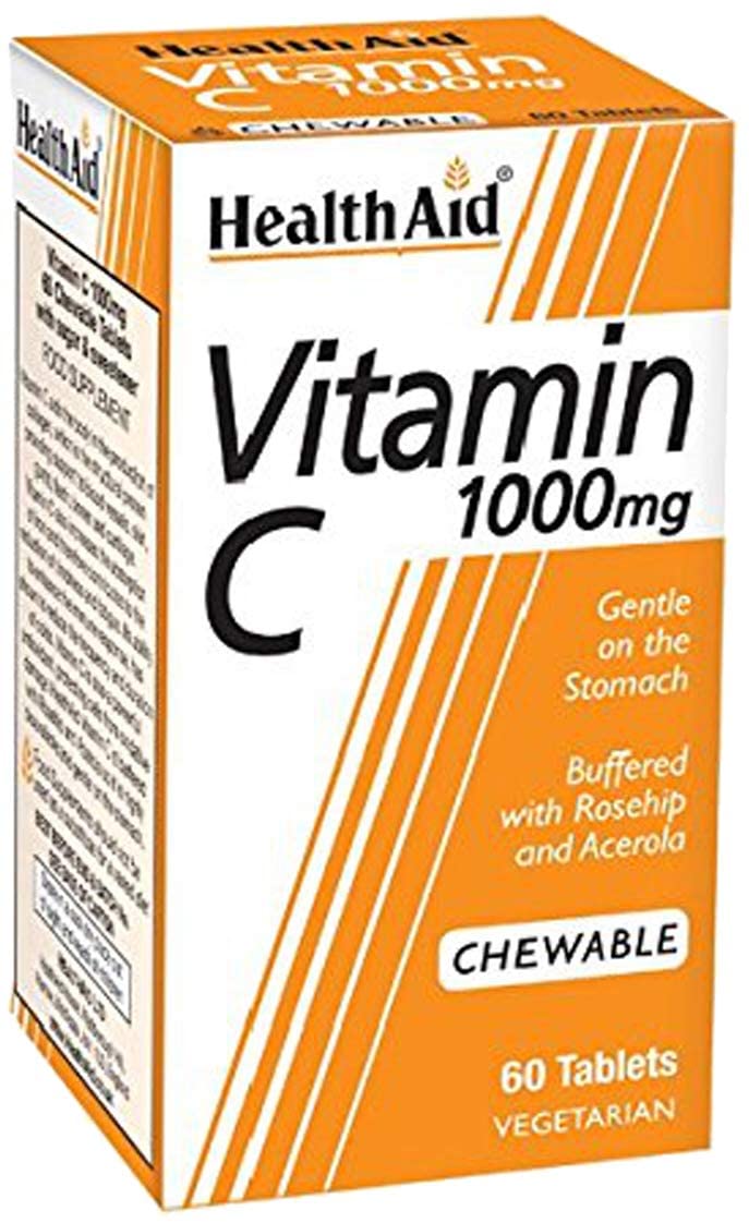 HealthAid Vitamin C 1000mg - Chewable - 60 Vegetarian Tablets, White, 1 count (Pack of 60)