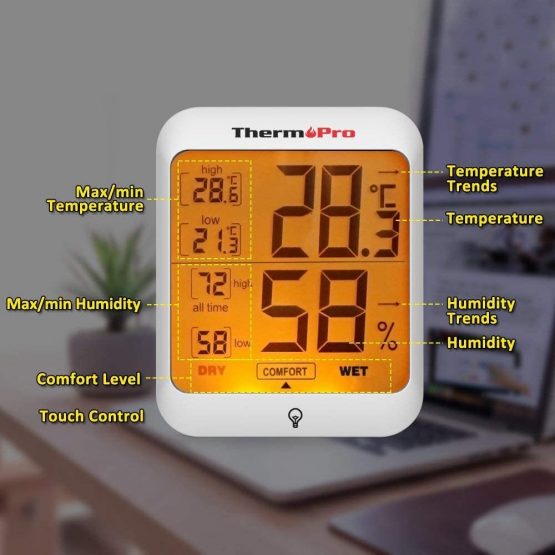 ThermoPro TP53 Hygrometer Digital Indoor Room Lab Greenhouse Thermometer Temperature Humidity Monitor Gauge Indicator for Nursery Home Office with Touch Backlight Amphibians Hygrometer - Image 4