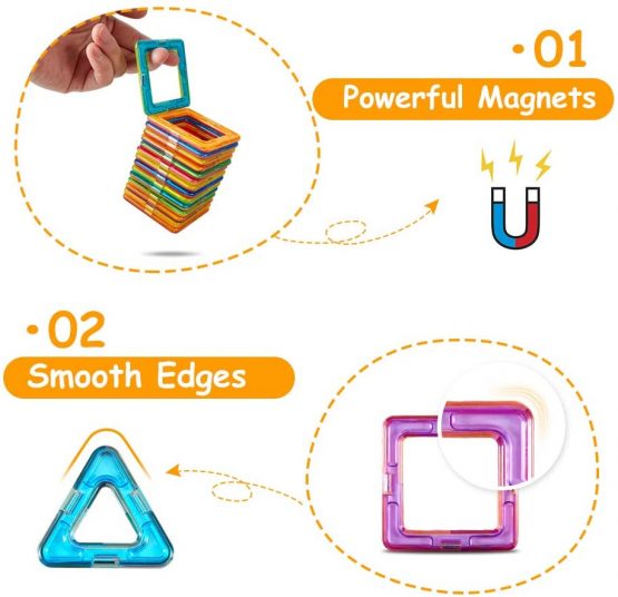 Crenova Magnetic Blocks, 98PCS Rainbow Building Blocks Basic Construction Set Educational Magnetic Tiles STEM Toy for Boys Girls Age 3 4 5 6 7 8 Year Old - Image 4