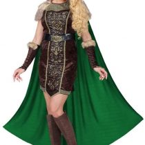 "Viking" (dress with cape, belt, arm warmers, headband) - (XS), Brown/Green