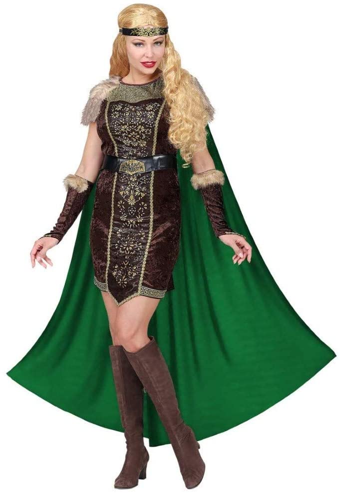 "Viking" (dress with cape, belt, arm warmers, headband) - (XS), Brown/Green