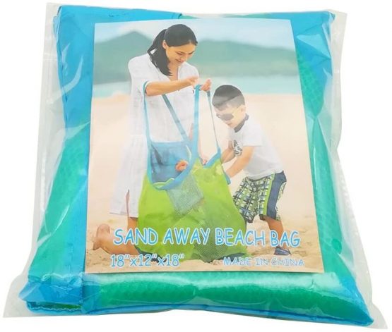 BornFeel Large Mesh Beach Bag for Toys Sand Away Tote with Zipper for Child Swim Pool Travel Sandy Shoes Wet Towels 18 x 12 x 18inch Green Mesh Blue Straps - Image 3
