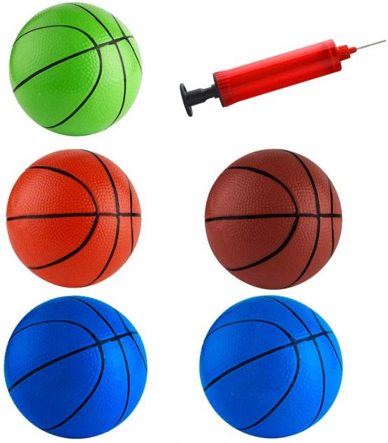 FEPITO 5 Pcs 16cm Mini Basketball Inflation Mini Ball Toys with Pump and Basketball Needles for Kids