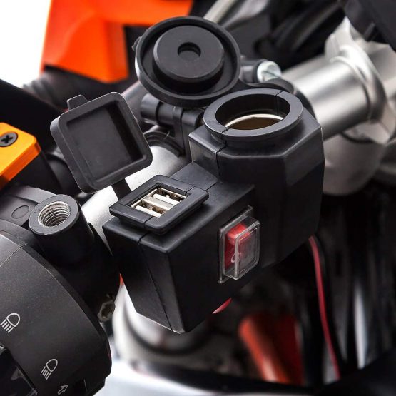 UltimateAddons® Motorcycle 5V 3.1 Amp Power Supply 2 USB Ports & Cigarette Socket Handlebar Mount - Image 2