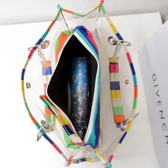LA HAUTE Women Girls Summer Transparent Jelly Beach Tote Bags Vintage Print PVC Waterproof Swimming Shoulder Bags with Cosmetics Bags - Image 3