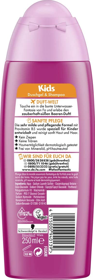 Fa kids shower gel and shampoo, mermaid, pack of 6 (6x 250 ml), Meerjungfrau Süsser Beerenduft, 250 ml (Pack of 6) - Image 2
