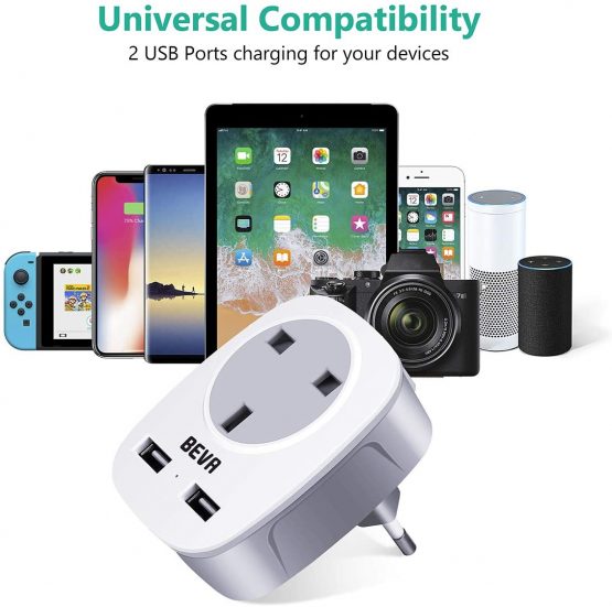 Shaver Plug Adaptor UK with 2 USB, BEVA 2 Pin to 3 Pin Socket Adapter for Electric Toothbrush, Razor and EU US Plugs, 13A Fused USB Plug Socket for Home Travel… - Image 4