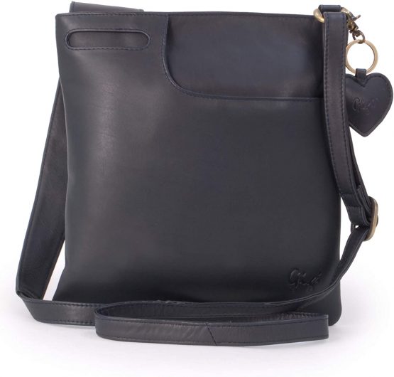 GIGI - Women's Leather Cross Body Handbag - Shoulder Bag with Long Adjustable Strap - OTHELLO 2057 - with heart keyring charm - Dark Blue/Navy