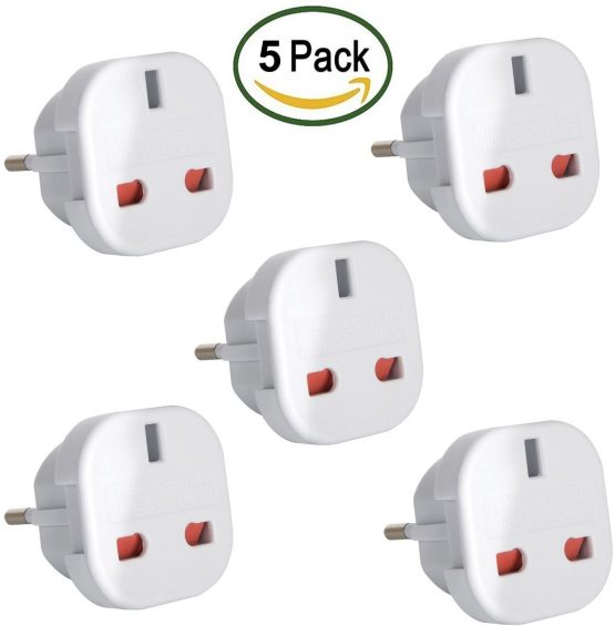 Travel Adapter - UK to EU Euro European adapter White Plug 2 Pin - Pack of 5