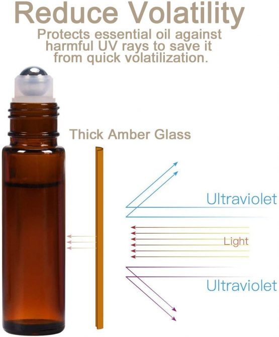 10Pcs, 10ml Essential Oils Roller Bottles - Amber Glass Roll on Bottles with Stainless Steel Roller Balls Perfect for Fragrance, Aromatherapy by Alledomain (Included 1 Bottle Opener and 1 Dropper) - Image 4