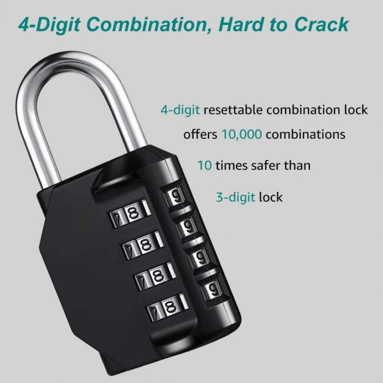 Combination Padlock Heavy Duty Locks - BeskooHome 4-Digit Weatherproof Combination Lock Resettable Combination Padlock Outdoor for Gym, School, Hasp, Outdoor Shed, Storage, Cabinet, Toolbox - 3 Pack - Image 3