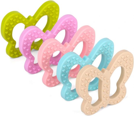 PREMYO Teething Toy for Baby Teether Silicone - Soothes Sore Gum Pain - Easy to Grab BPA Free Butterfly Purple - Image 4