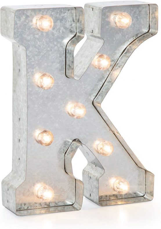 Darice Metal Marquee Letter 9.875-inch, K, Galvanized Silver, 9"