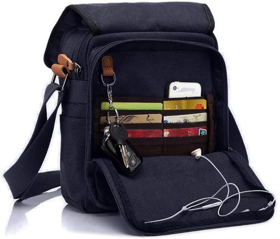 CHEREEKI Canvas Bag, Shoulder Bag Messenger Bag with Multiple Pockets (Hold 10 inch Tablet, iPad, Kindle)
