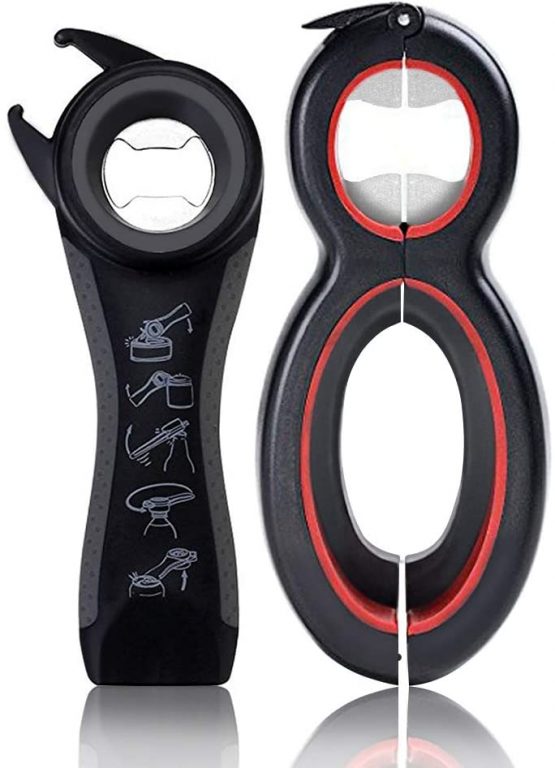 Multi Bottle Opener,Multi-Function Bottle Can and Jar Grip Opener, 5-in-1 and 6-in-1, Twist Off Lid Kitchen Tool Suitable for Seniors or Arthritic Hands (2Pcs)