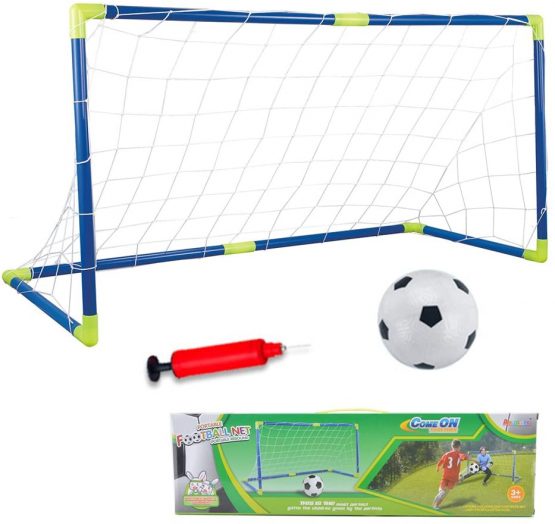 Football Goal Post Net With Pump Toy Indoor Outdoor Soccer Sport Games Mini Training Practice Set for Kids Children (Single)