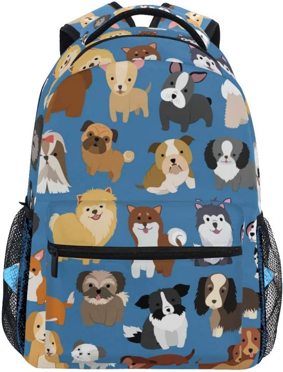 Boys Puppy Backpacks for School Blue Cute Dog Bookbags for Kids Teen Toddler Fashion Daypack Rucksack Travel Laptop Bag