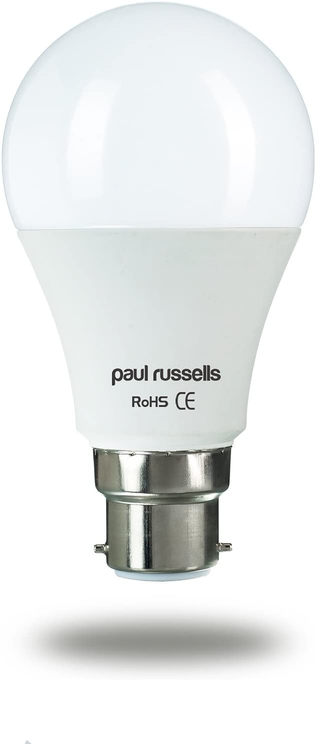 Paul russells LED GLS Lights Bayonet Cap B22, 60w Equivalent, 8Watt 806LM LED Bulbs, 4000K Cool White