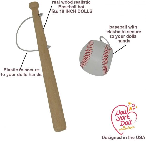 The New York Doll Collection Doll Baseball Set - Fits 18 Inch/46cm Dolls - Includes 2 pc Baseball Uniform Doll Baseball Bat, Doll Baseball and Doll Baseball Cap - Doll Clothes and Sports Accessories - Image 4
