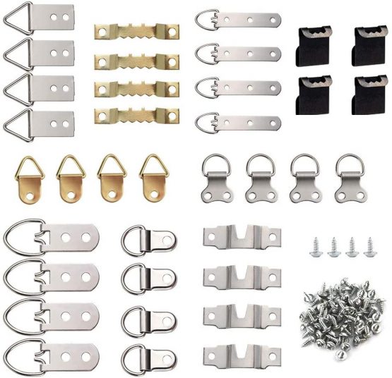 FEPITO 96 Pcs Photo Frame Hanging Hooks Kit, 9 Models Picture Hanger Hooks with Screws for Office Family Photo Picture Painting Hanging Assorted Types