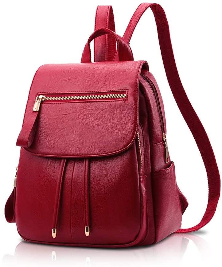 NICOLE&DORIS Fashion Women Backpack Mini Backpack Faux Leather Ladies Rucksack Shoulder Bag Purses Girls Backpack Wine red