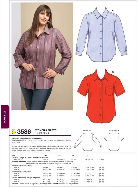 KWIK - SEW PATTERNS K3586 Size 1X - 2X - 3X - 4X Shirts, Pack of 1, White - Image 3