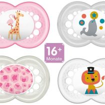 MAM Original Silicone Dummis 16 + months SkinSoft Silicone, 4 pieces - value pack for girls, 2 travel boxes