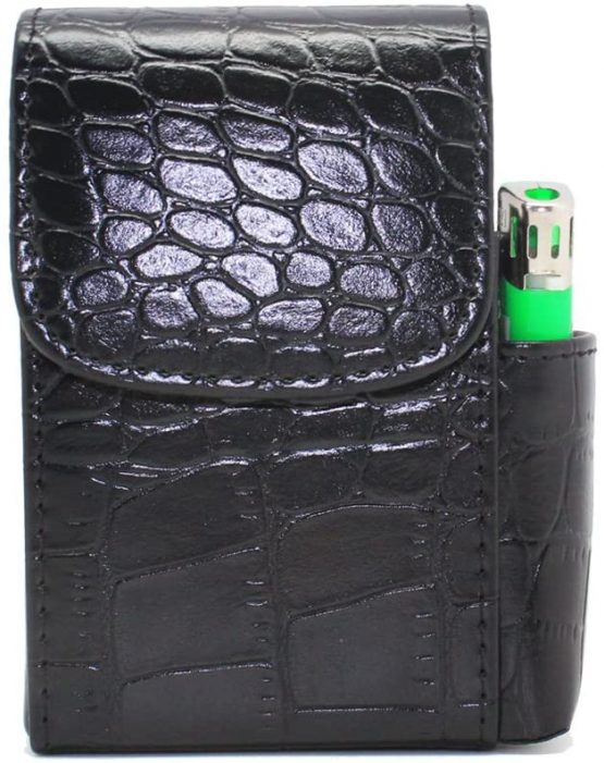 Cigarette Case, Boshiho PU Leather Cigarette Box with Lighter Holder Pouch Flip Top Tobacco Holder Metal Regular 20 Cigarettes Case Great Ideal for Father's Day Gift (Black) - Image 4