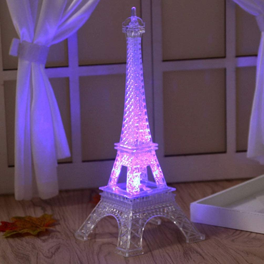 Colorful Eiffel Tower Night Light,7 Colors LED Lamp Paris Fashion Style Acrylic Decoration,5 inch, White - Image 4