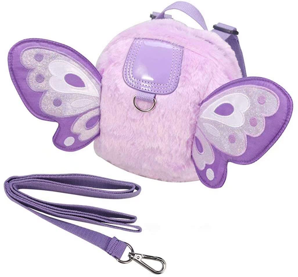 OMALOO Baby Walking Safety Harness Reins Belt Kid Child Toddler Backpack Bag with Butterfly Pattern for 1-3 Years Girls (Fluff Purple) - Image 3