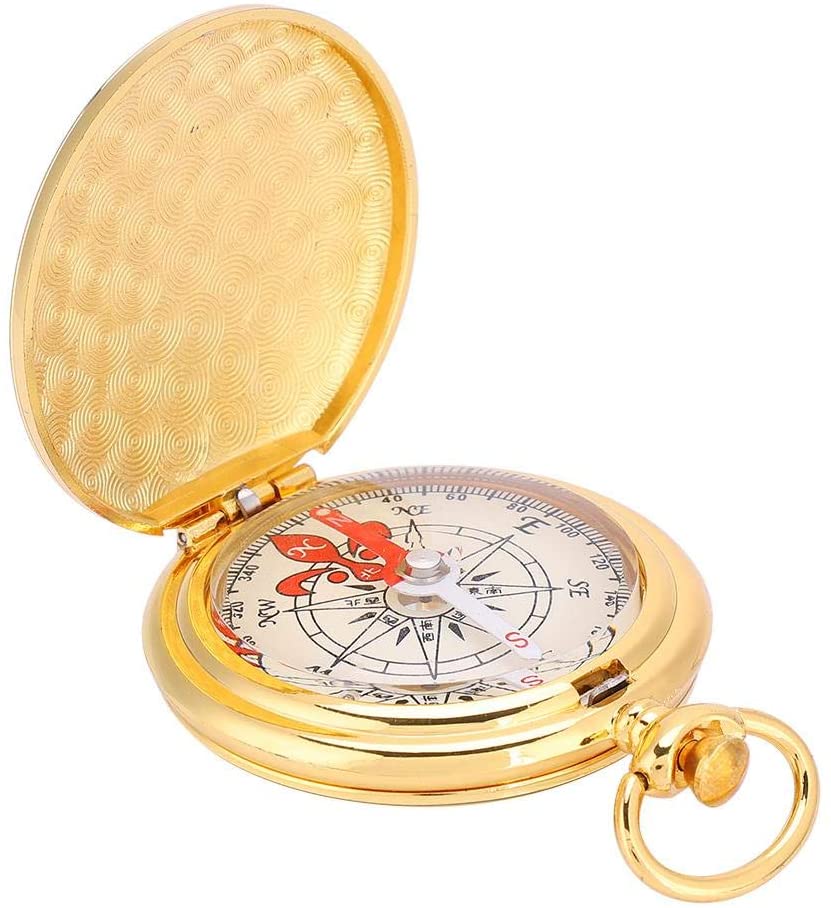 Brass Compass Pocket Watch Style Compass Ring Camping Navigation Direction Tool for Outdoor Camping Hiking and Emergencies