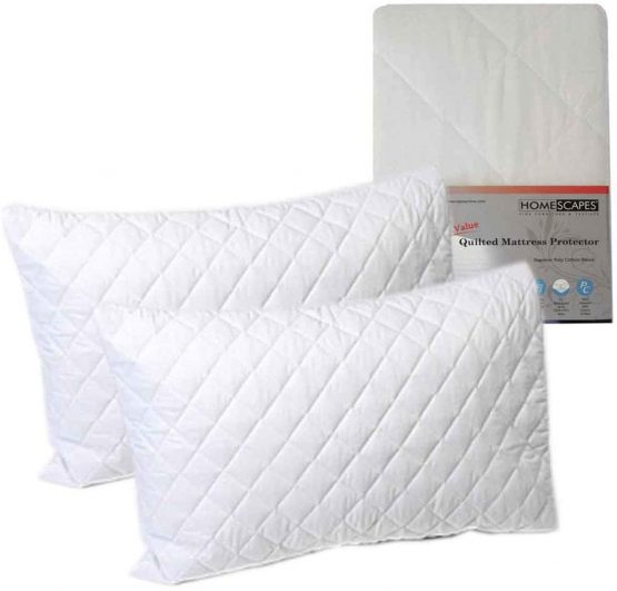 HOMESCAPES Set of 2 Pillow Protectors Top Quilted Pillow Protector Pair Super Soft Hypoallergenic and Anti-Dust Mite Pillow Covers with Diamond Quilting 48 x 74 cm