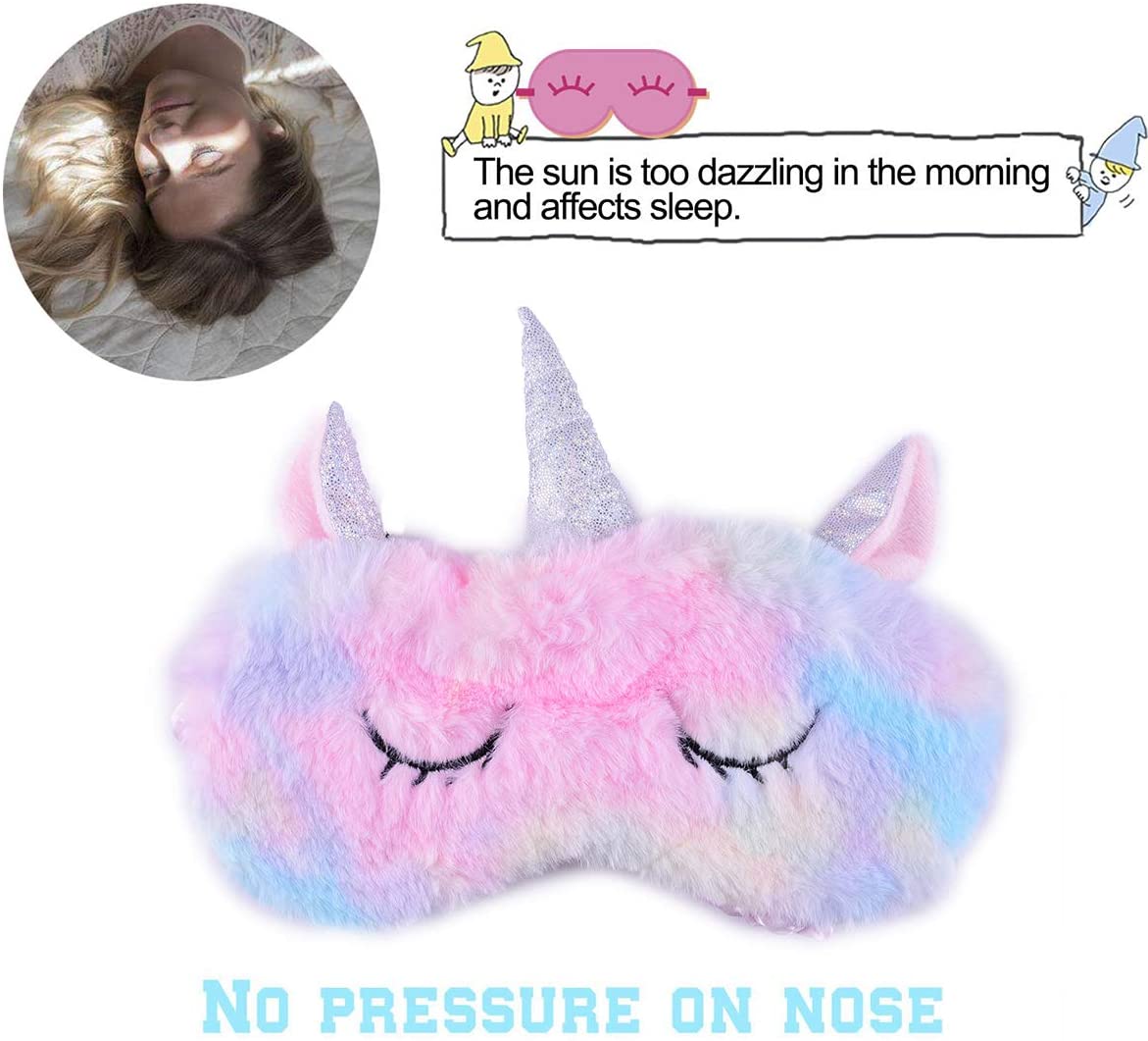 Eye Mask for Sleeping Ulife Mall Cute 3D Unicorn Soft Fluffy Plush Sleep Mask Sleeping Mask with Silk Back - Image 4