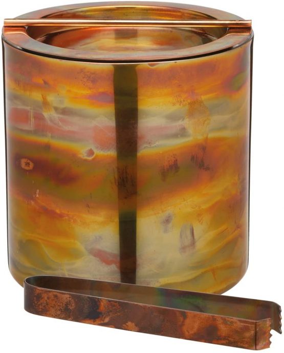 BarCraft Stainless Steel Ice Bucket with Lid and Tongs, 1.5 Litres (2.5 Pints), Copper Finish