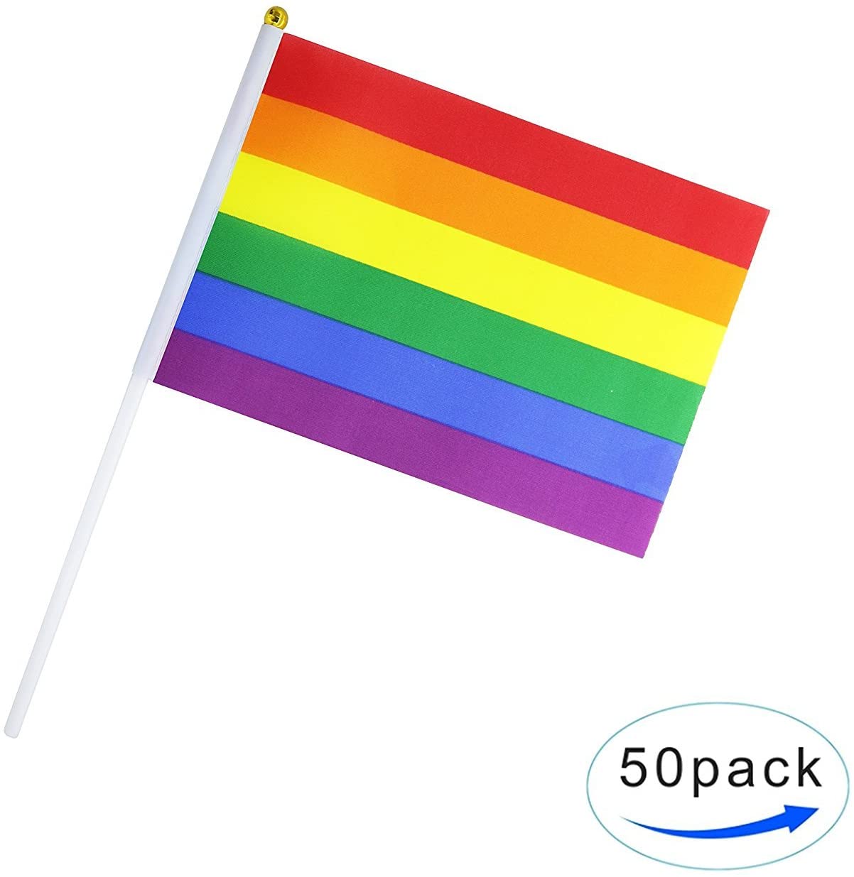SUNREEK Rainbow Pride Gay Stick Flag,50 Pack Small Mini Hand Held LGBT ...