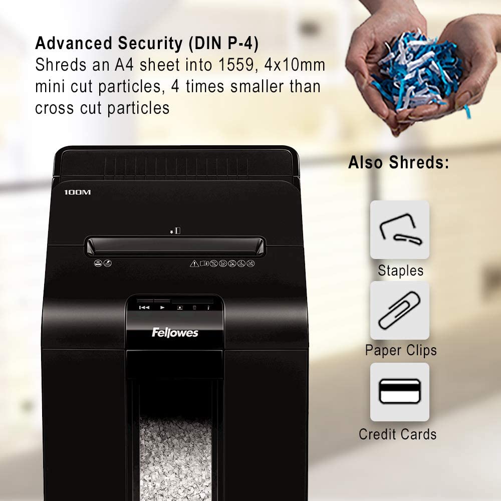 Fellowes Paper Shredder for Home Office Use, 100 Sheet Auto Feed, 10 Sheet Manual Feed Mini Cut - Image 2