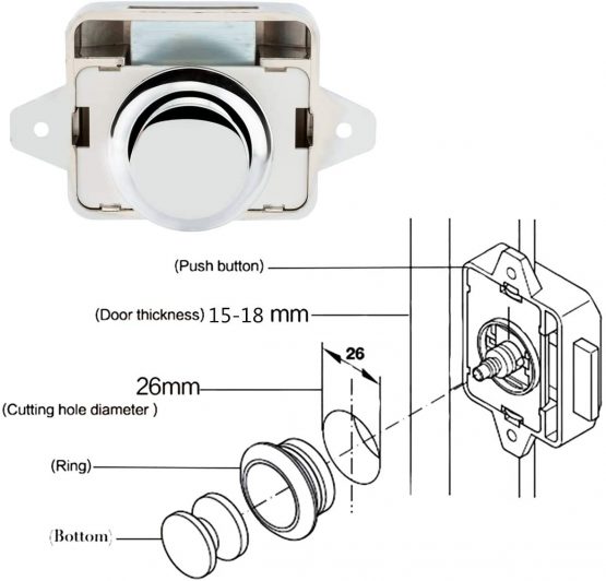 OCGIG 5PCS Push Button Locks Cabinet Door Catch Lock for Caravan Motorhome Camper Van Latch Cupboard - Image 2