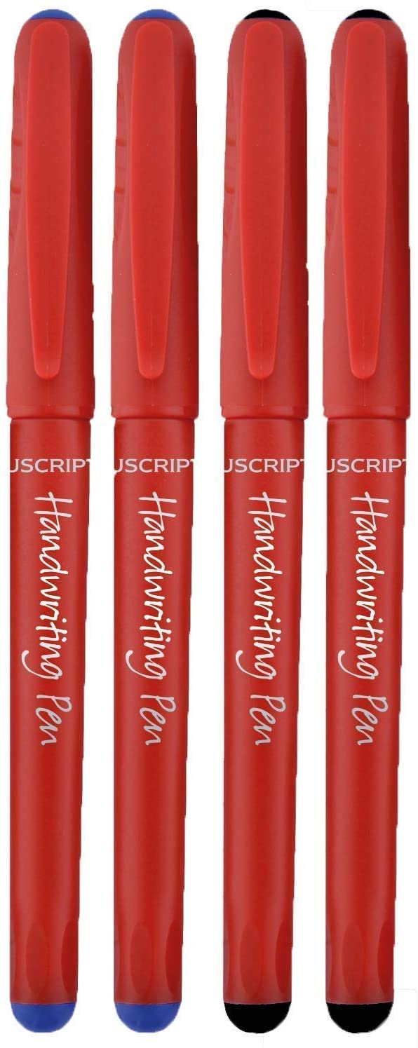 Manuscript Blue & Black Handwriting Pens With Comfort Grip (Pack of 4), Black,Blue, 1 count (Pack of 4)