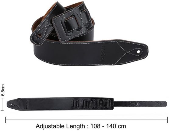 Rayzm Guitar Strap/Bass Strap with Suede Backing, Quality Genuine Leather Belt for Acoustic/Electric/Bass Guitar, 6.5 cm Wide, Adjustable Length from 108 cm to 140 cm - Image 2