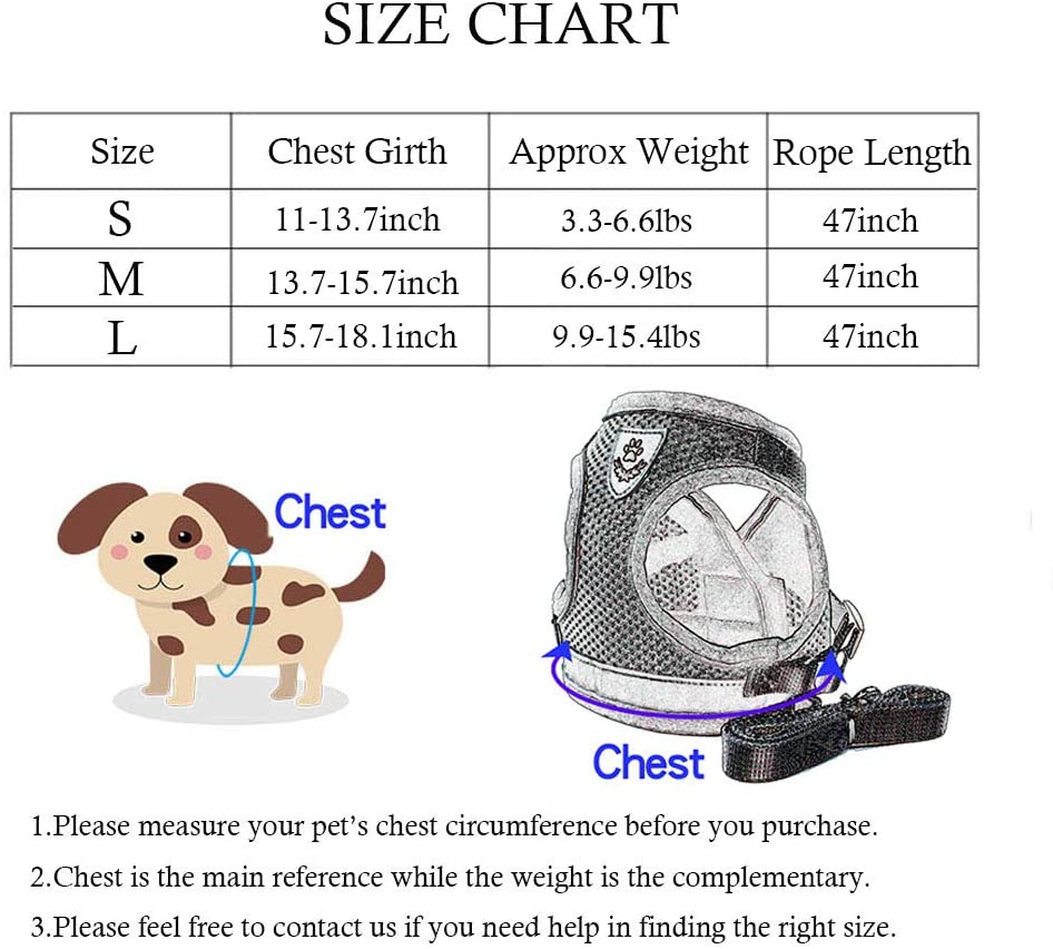 Deggodech Escape Proof Dogs Harness with Leash Set Medium Adjustable Soft Mesh Reflective Pet Dog Walking Harness Lead for Pet Cat Dog Outdoor Training (M - Image 2