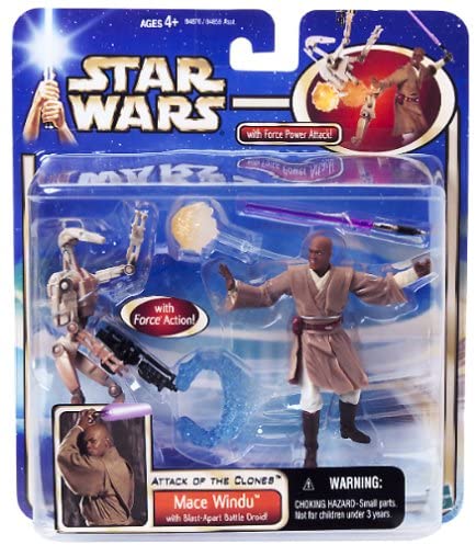 Hasbro Star Wars Attack of the Clones Mace Windu with Blast-Apart Battle Droid, Red, Purple, Silver - Image 3