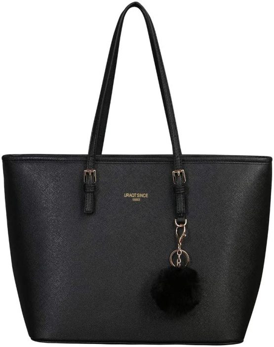 URAQT Women Handbag Tote Bag, 15.6 InchPU Leather Shoulder Bag Laptop Bags with Adjustable Handle, Lightweight Stylish Designer Large Black Handbags for School Work Travel